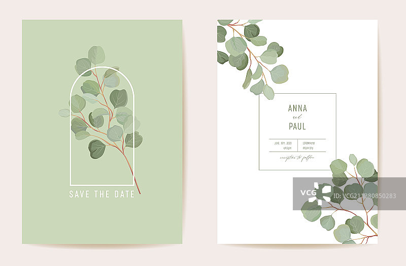 婚礼热带花卉桉树请柬设计图片素材