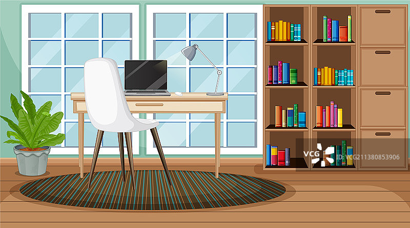带有笔记本电脑的房间场景图片素材