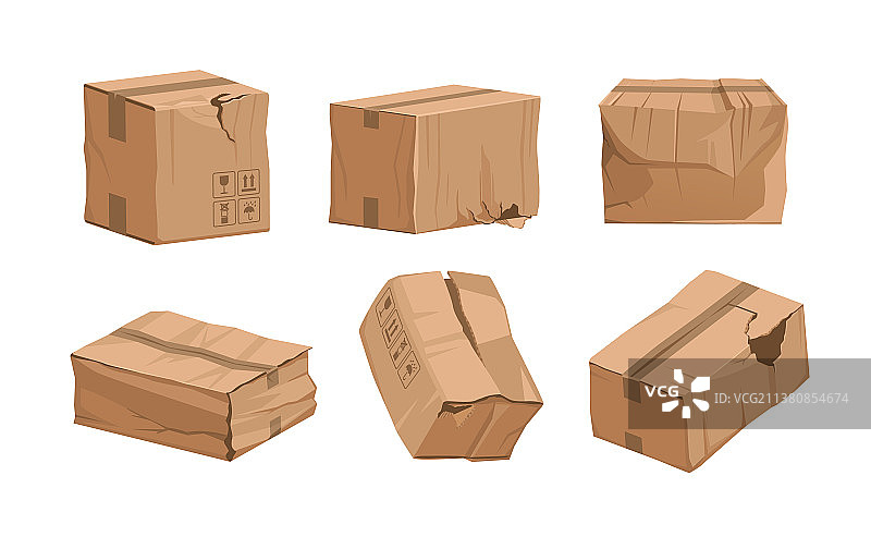损坏的纸箱卡通破损包装图片素材