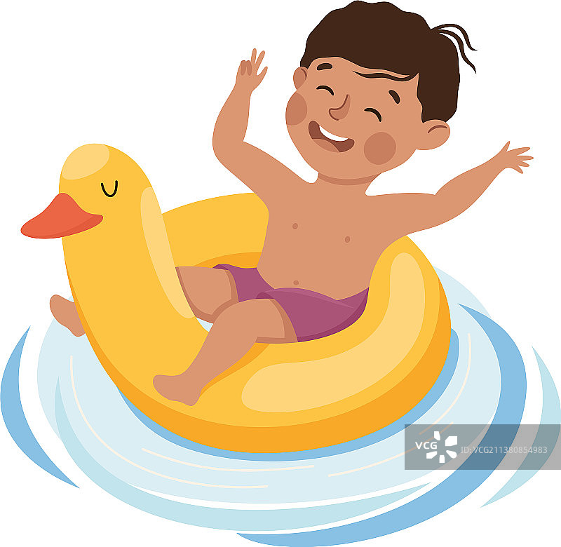 小男孩戴着黄色小鸭子游泳圈游泳图片素材