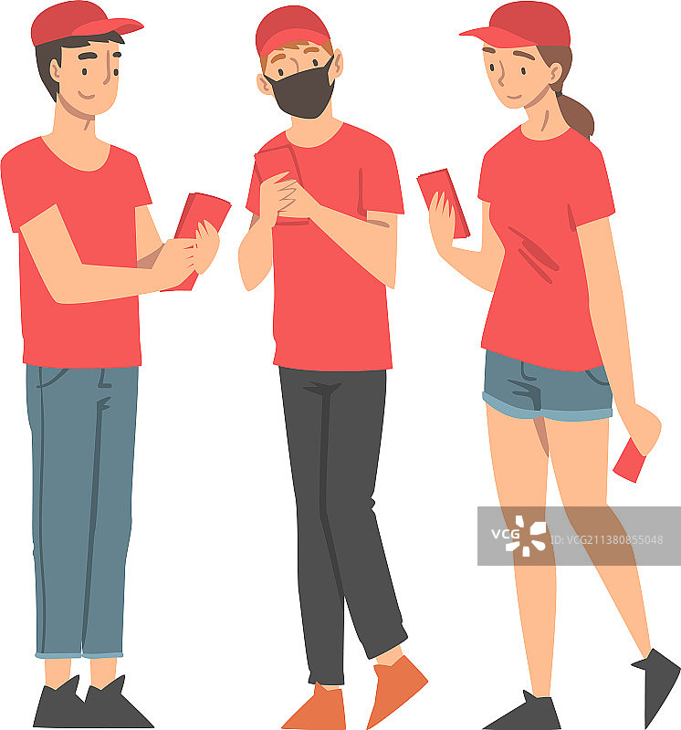 男人和女人戴着红帽子做志愿者图片素材