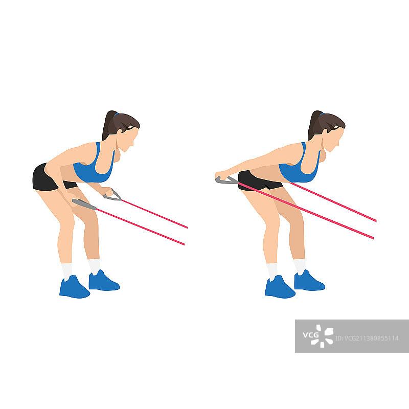 女人用阻力带做肱三头肌后抬练习图片素材