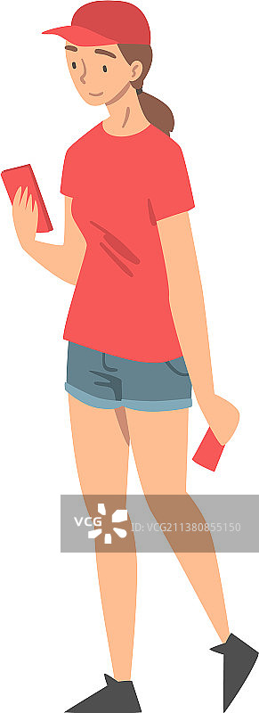 戴红帽子的女志愿者分发宣传单图片素材