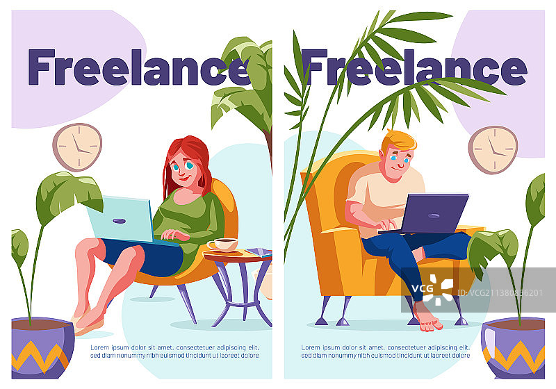 卡通海报：放松的自由职业者图片素材