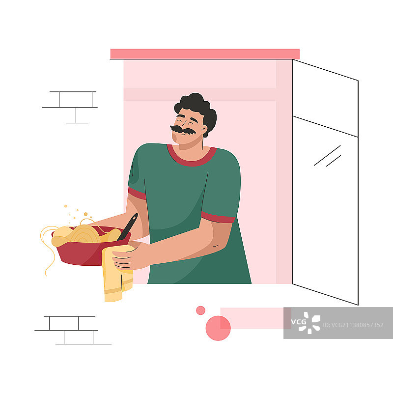 邻居在窗户概念里做饭图片素材