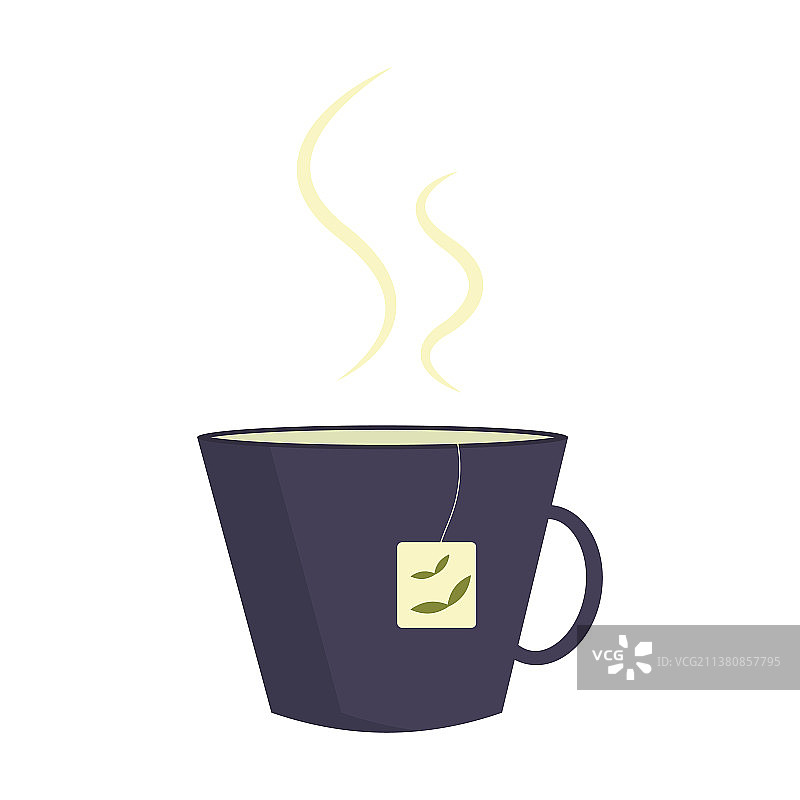 带茶包的热茶紫罗兰色马克杯图标图片素材