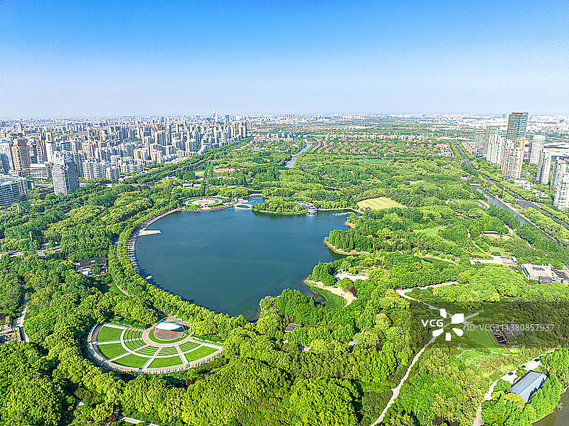 上海浦东世纪公园 镜天湖 航拍图片素材