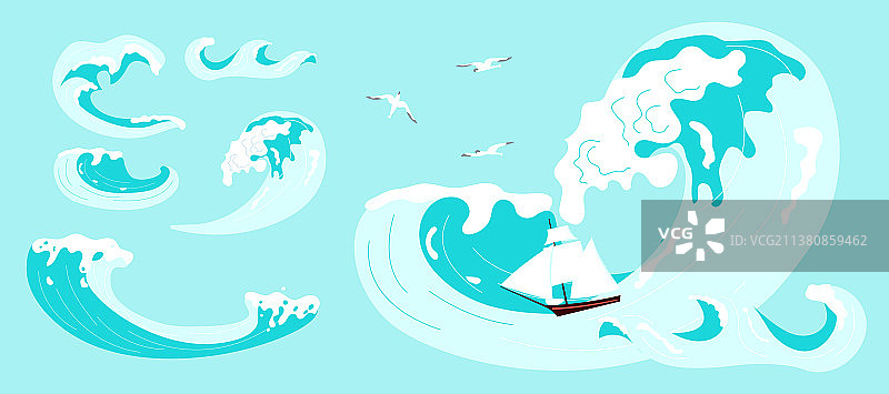 海浪与飞溅泡沫图片素材