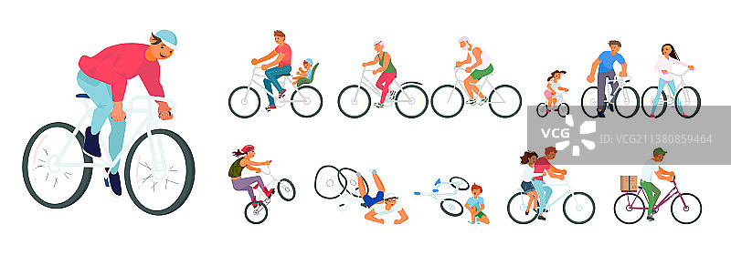 不同场景的骑行者合集图片素材