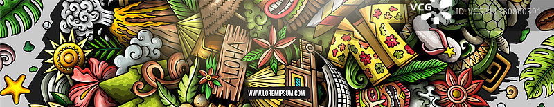 夏威夷手绘涂鸦banner卡通图片素材