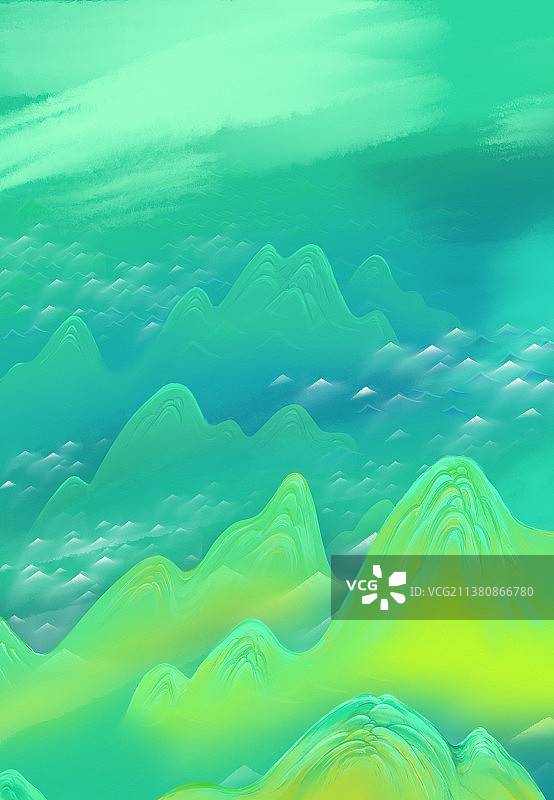 青绿山水古典国风水彩设计背景图片素材