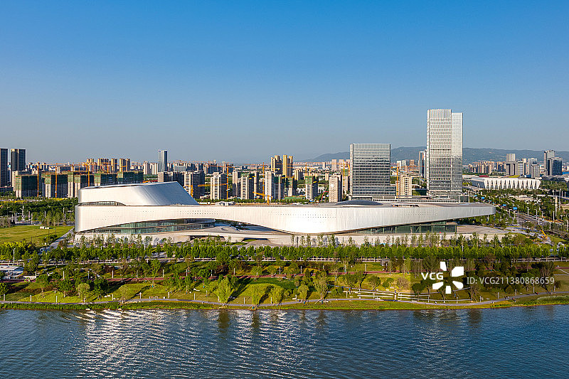 陕西西安灞河奥体中心长安云航拍图片素材