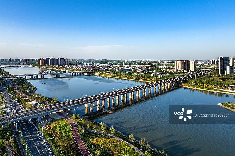 陕西西安灞河奥体中心航拍图片素材
