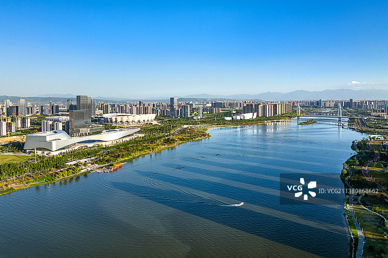 陕西西安灞河奥体中心航拍图片素材