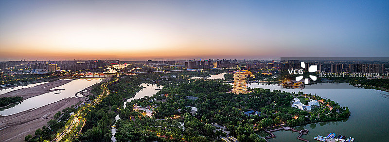 陕西西安世园会长安塔夜景航拍全景图片素材