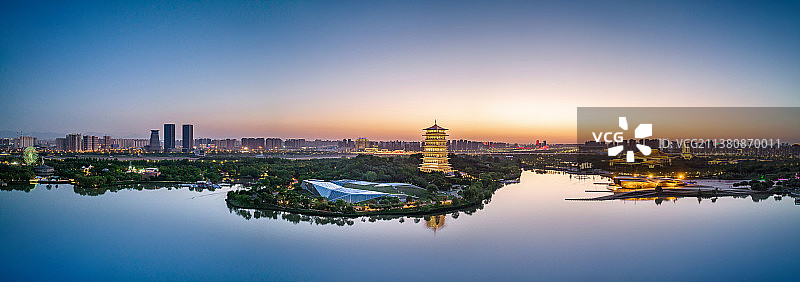 陕西西安世园会长安塔夜景航拍全景图片素材