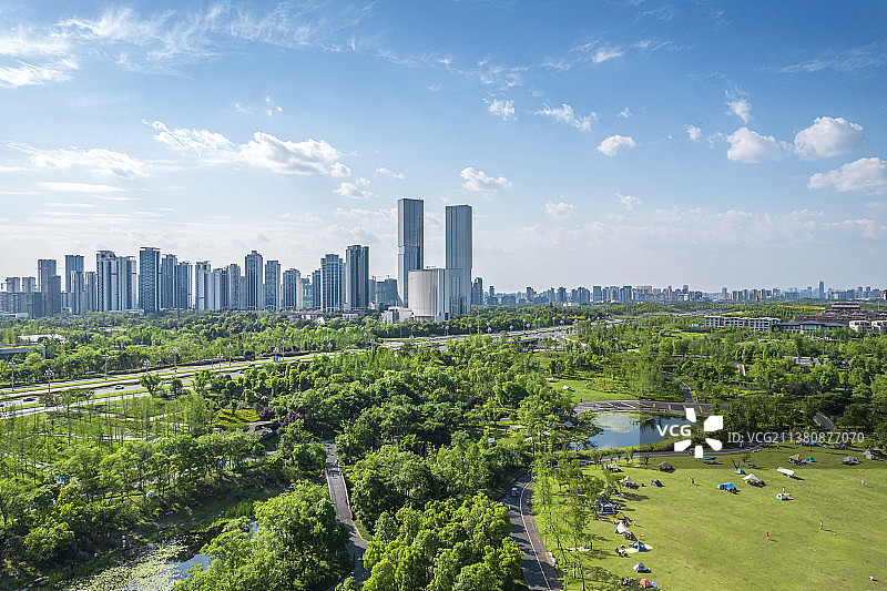 成都天府新区森林公园城市风光图片素材