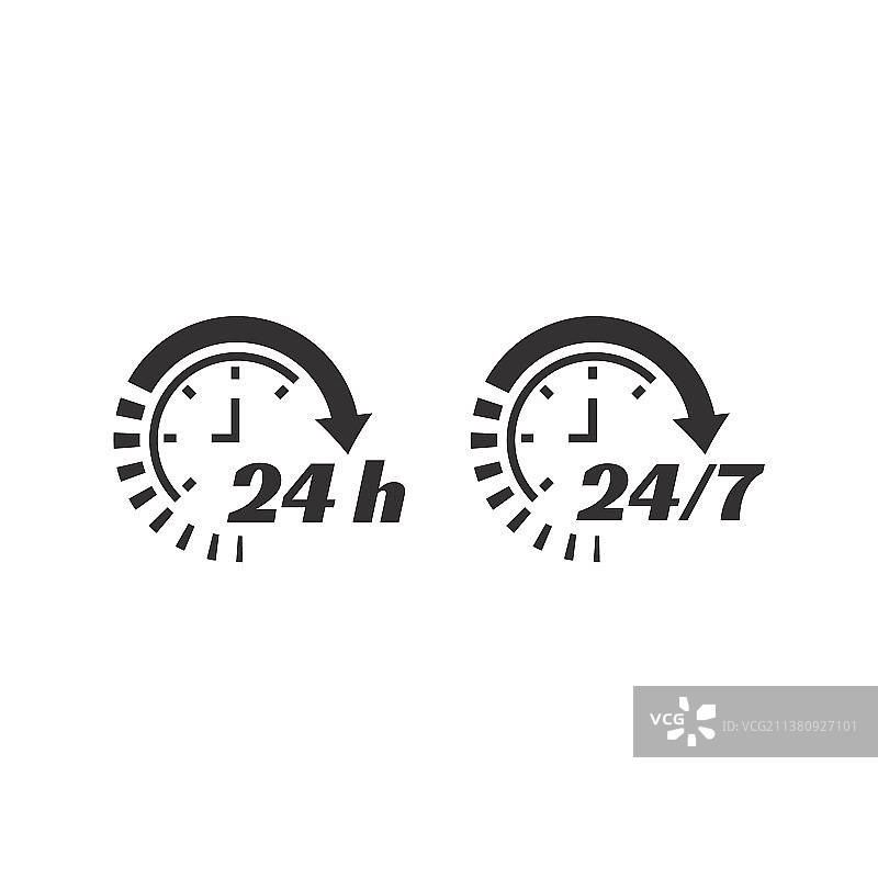 24/7全天候时钟圆形箭头服务图标图片素材