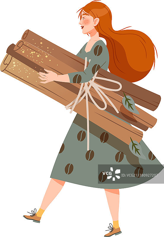 拿着一堆干燥物品的红发咖啡爱好者图片素材