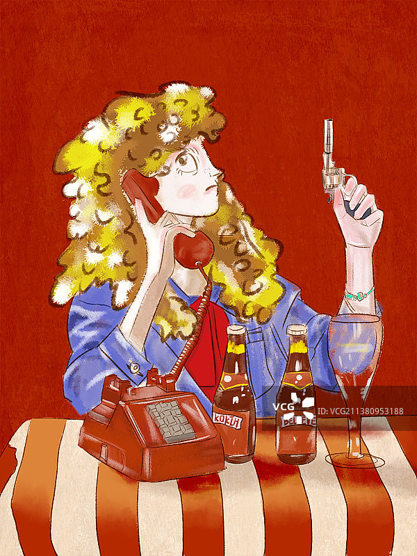 摩登少女醉酒电话图片素材