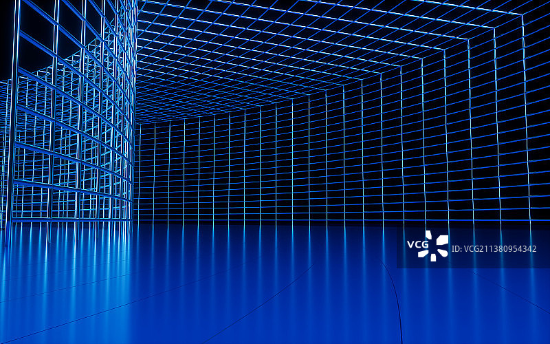 霓虹灯网格与隧道背景3D渲染图片素材