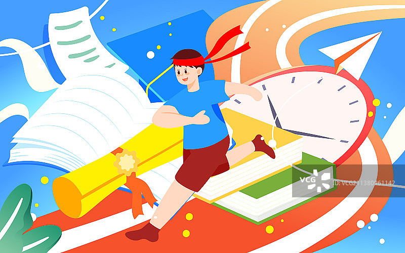 学生高考倒计时加油插画开学季人物阅读海报图片素材