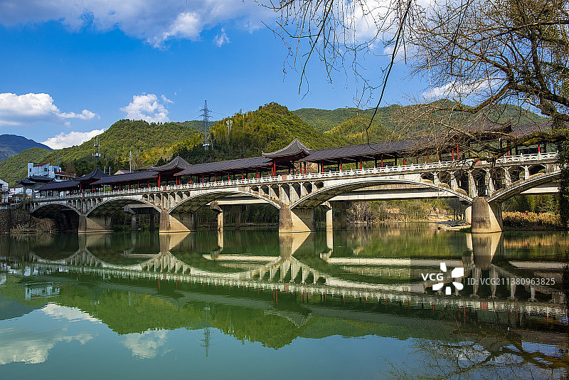 杭州富阳湖源大桥风光 山水图片素材
