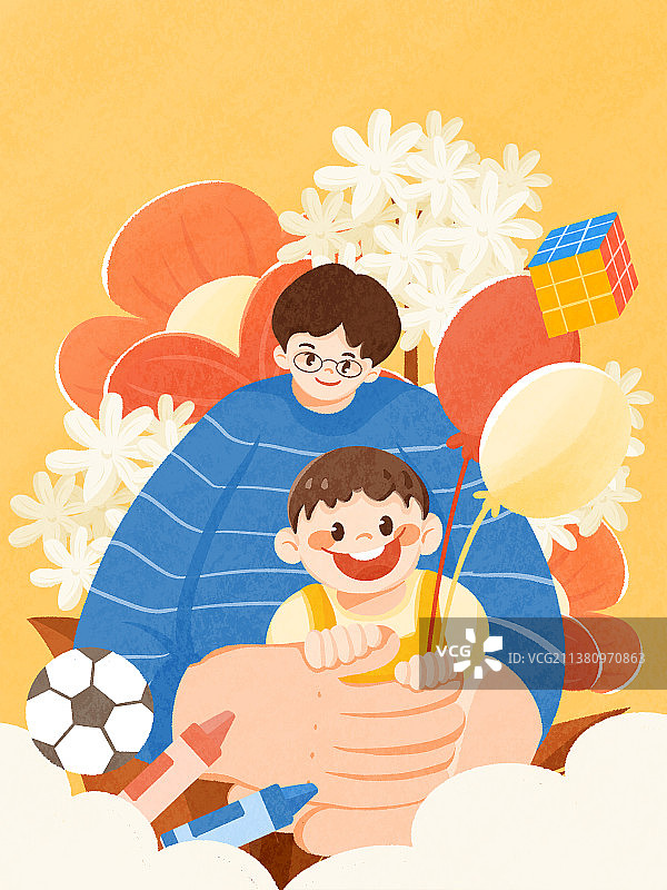父亲节爸爸儿子陪伴生活竖版插画图片素材