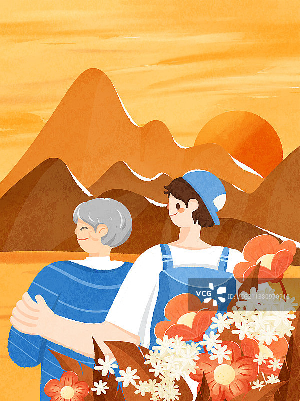 父亲节爸爸儿子陪伴旅行竖版插画图片素材