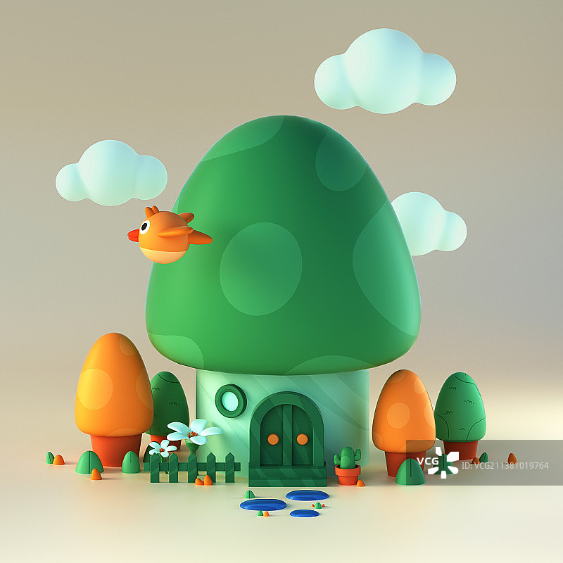 可爱的川春天夏天蘑菇屋图片素材