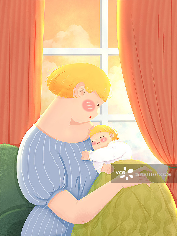 母爱母婴扁平风温馨插画图片素材