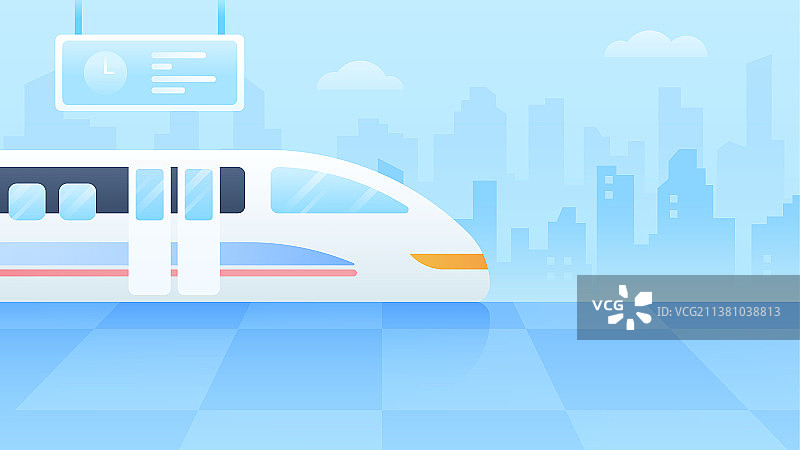 现代城市火车站高铁旅行回家背景插画图片素材