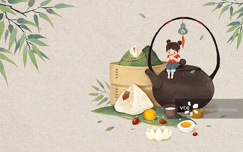 端午节插画吃粽子图片素材