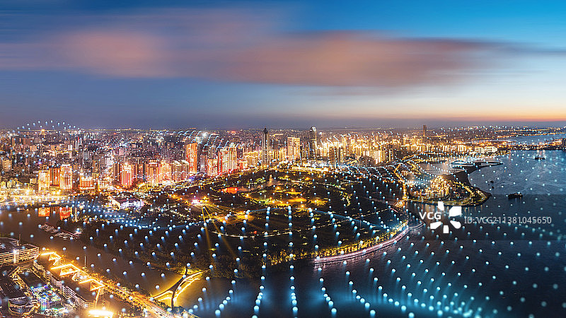 海南岛海口市自由贸易港智慧城市科技背景图片素材