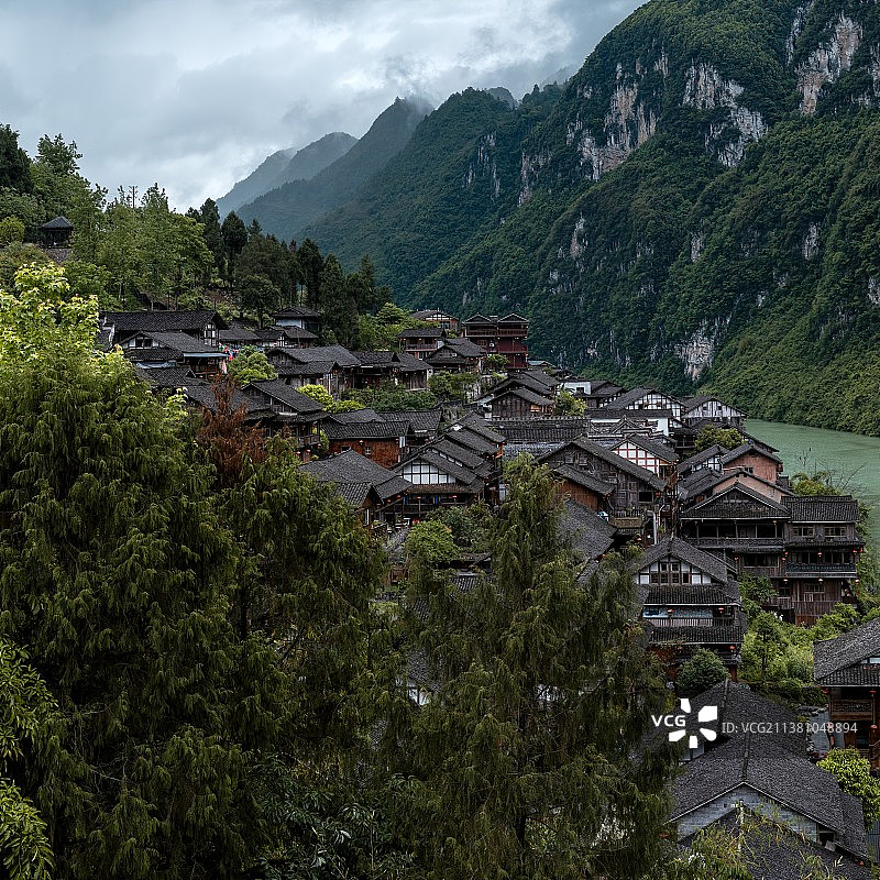 重庆龚滩古镇：“绝壁上的音符”，美若山水画卷图片素材