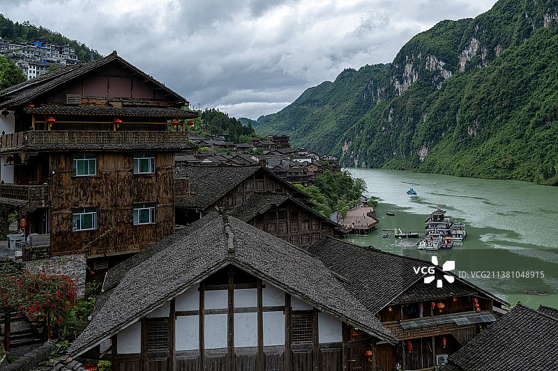 重庆龚滩古镇：“绝壁上的音符”，美若山水画卷图片素材