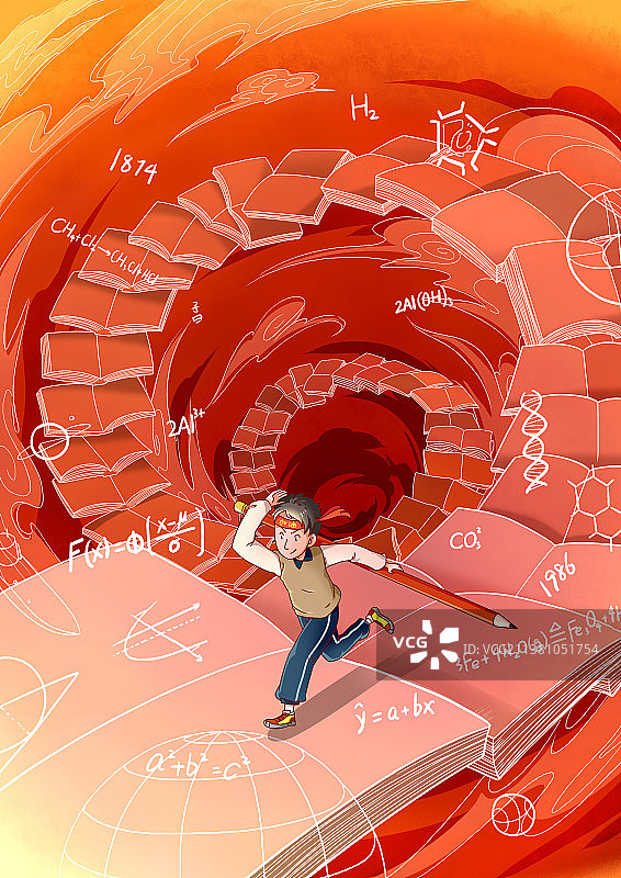 在书本天梯上冲刺的考生图片素材