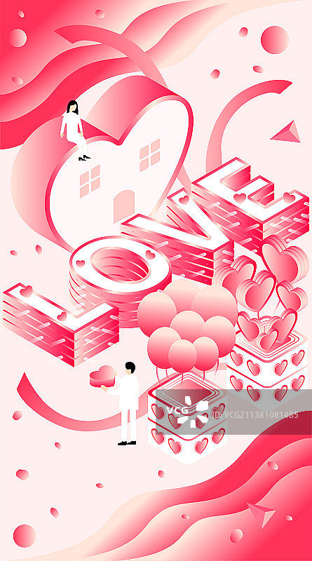 七夕情人节LOVE2.5D矢量插画图片素材