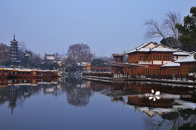 南京夫子庙白鹭洲雪景图片素材