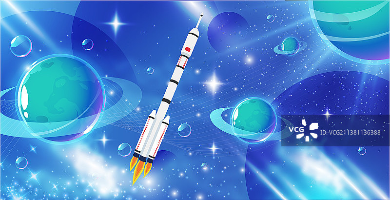 航天日发射在蓝天上的航天火箭图片素材