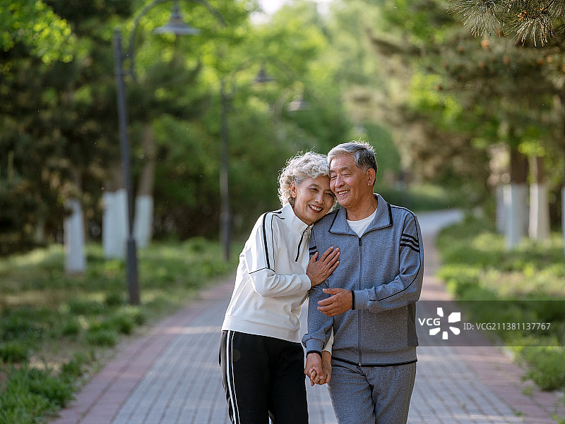 老年夫妇在公园散步图片素材