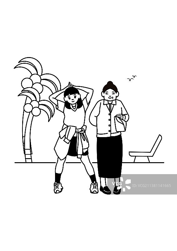 一老一少在海边玩得很开心图片素材