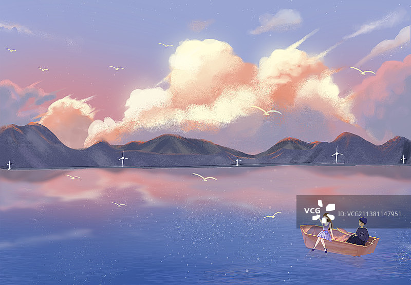 治愈系插画风景图片素材