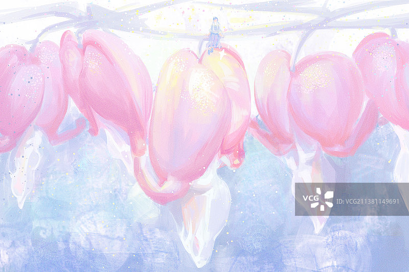 清新治愈粉紫色花朵插画图片素材