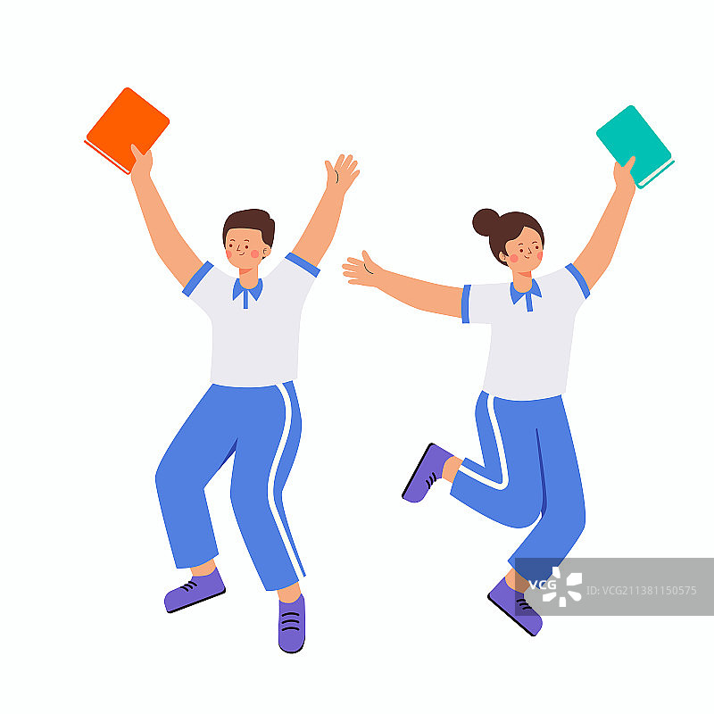 跳跃的中学生插画图片素材