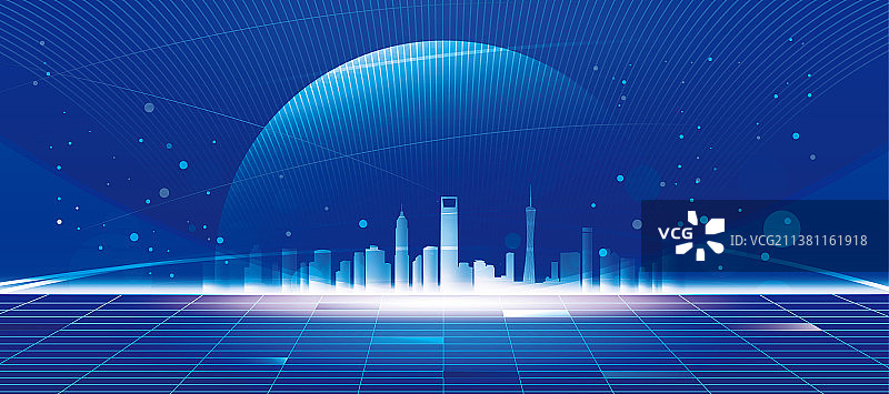 蓝色渐变科技感城市背景矢量海报图片素材