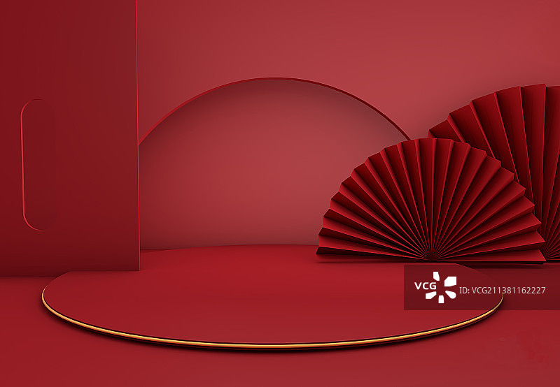 红色空白3D折扇中国风电商展示平台图片素材