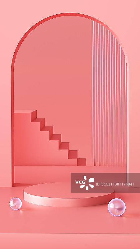 粉色三维拱门创景图片素材