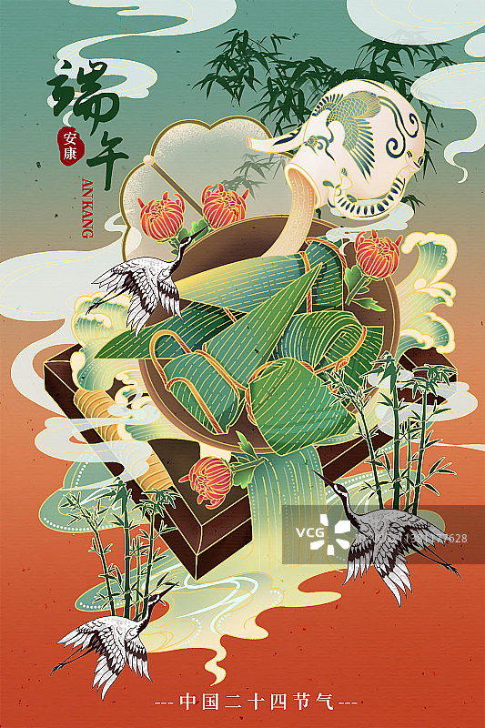 端午节粽子国潮风插画图片素材