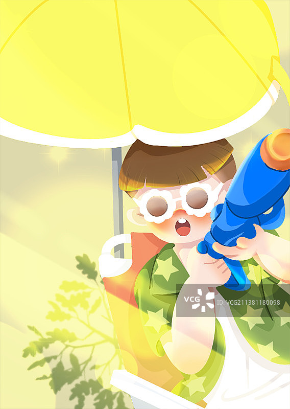 夏日海边玩耍的男孩扁平风可爱插画图片素材